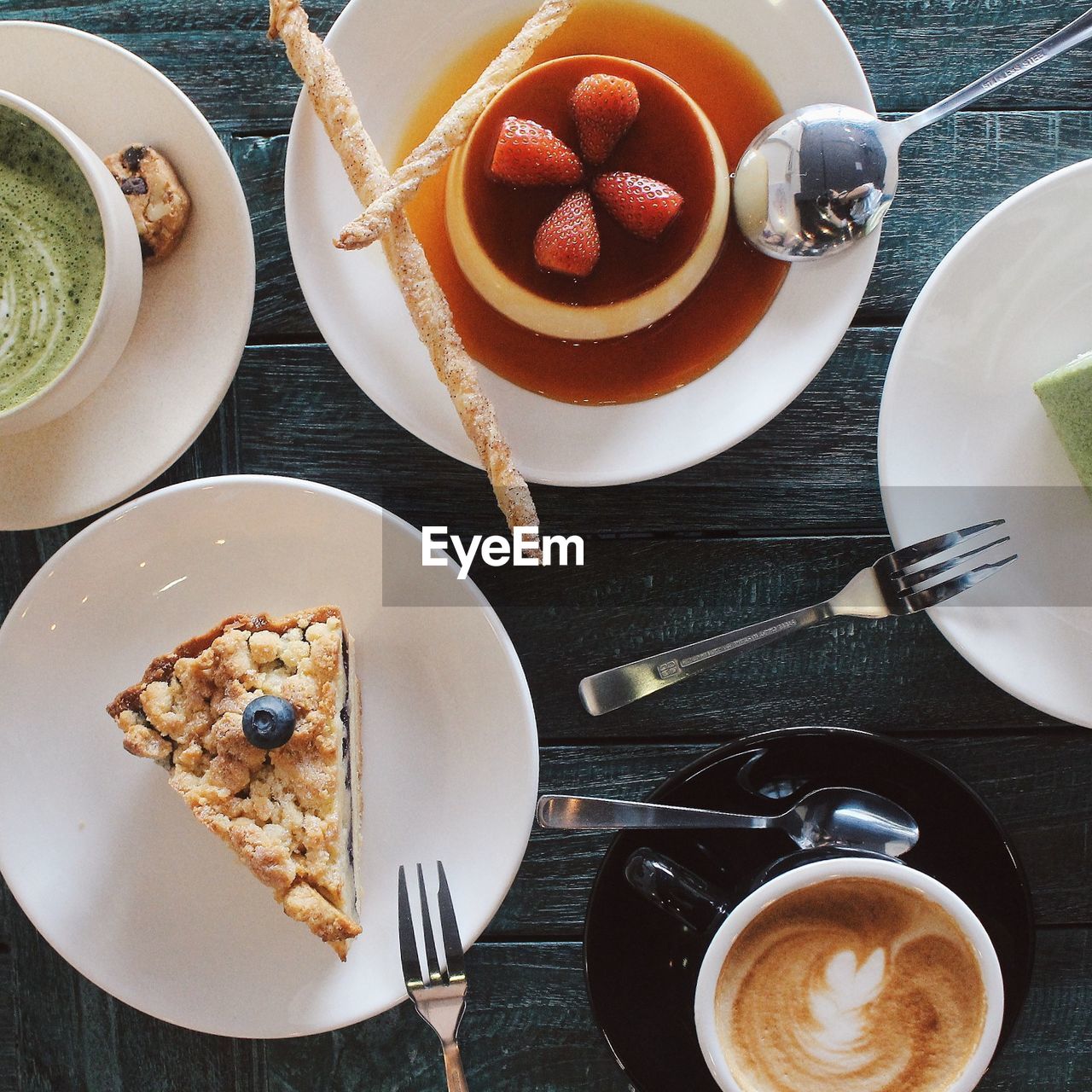 High angle view of breakfast served on table