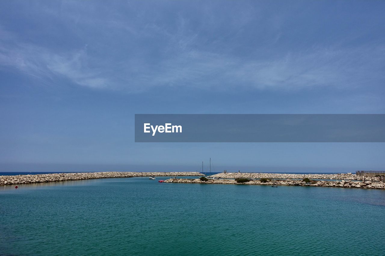 PANORAMIC VIEW OF SEA AGAINST BLUE SKY