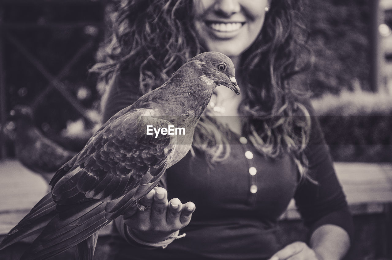 CLOSE-UP OF WOMAN HAND HOLDING BIRD