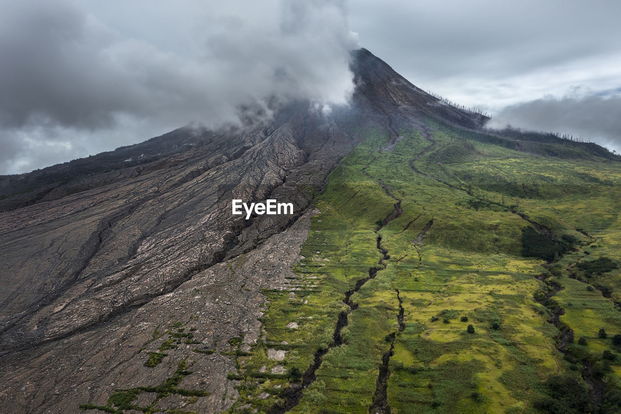 Scenic view of mountains against sky, sinabung volcano mountain, north sumatera