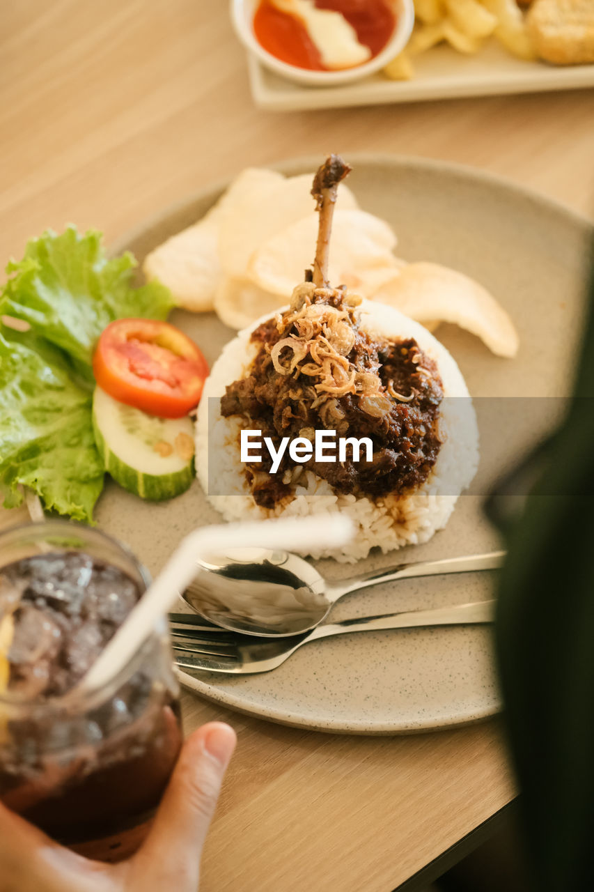 close-up of food served in plate on table