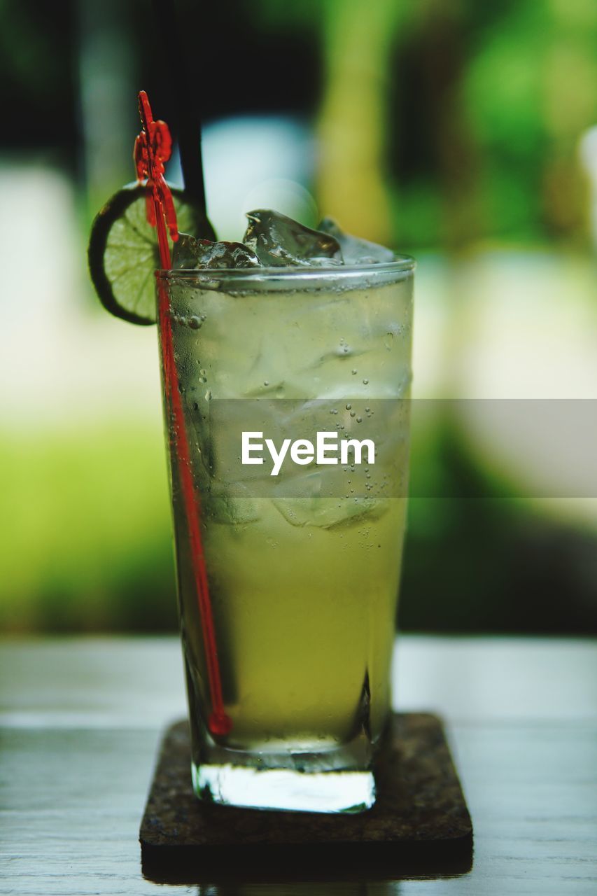 Close-up of drink in glass on table