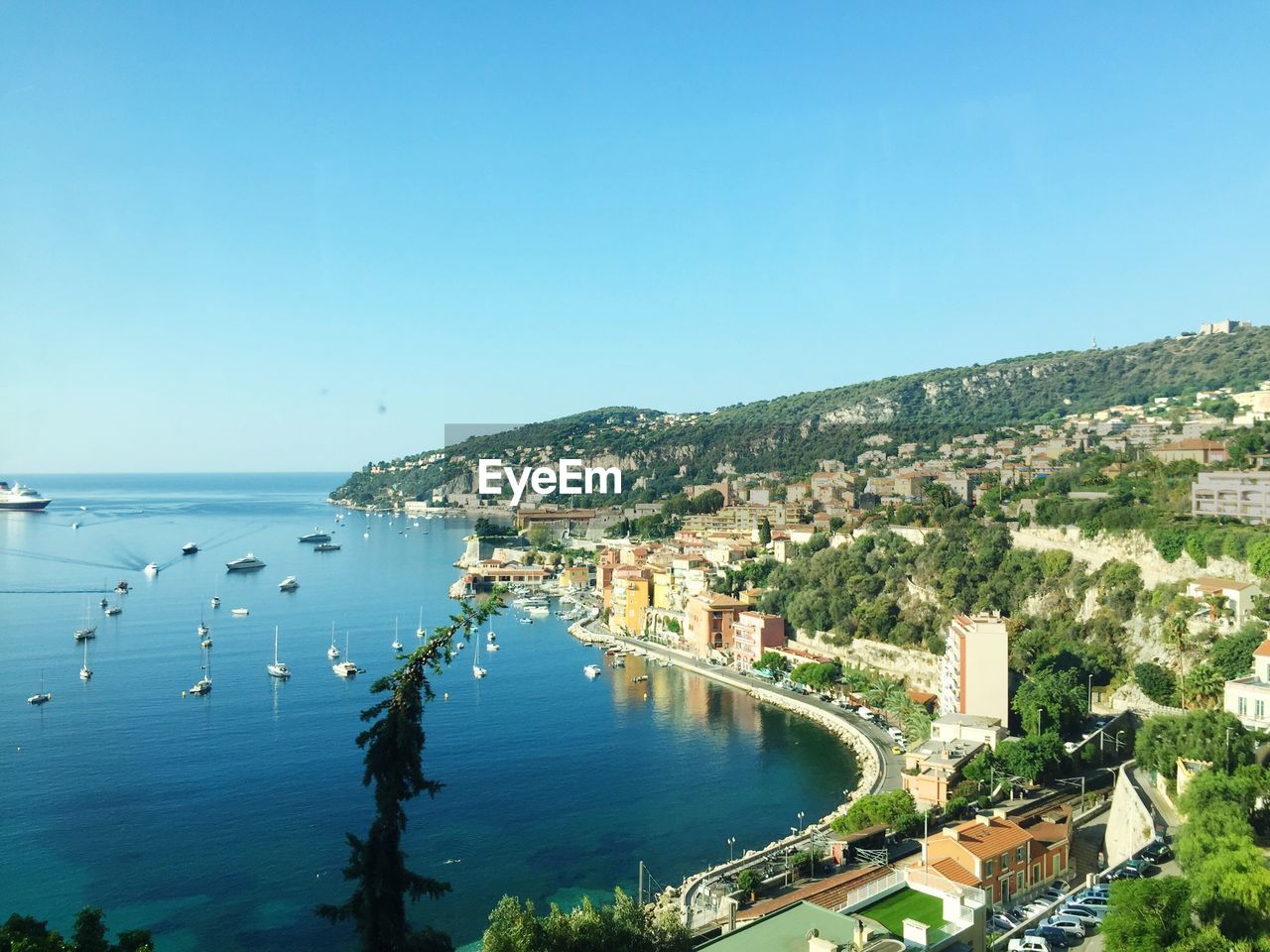 High angle view of cityscape against clear sky