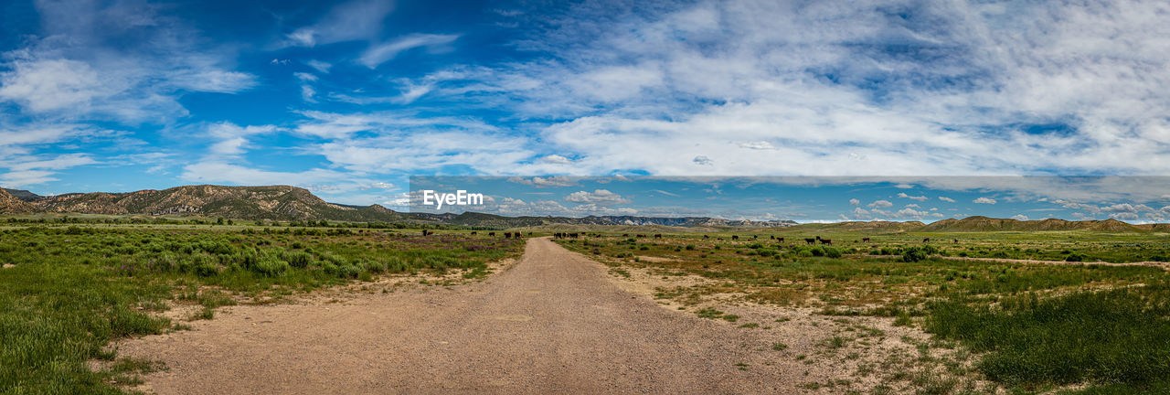 DIRT ROAD BY LANDSCAPE AGAINST SKY