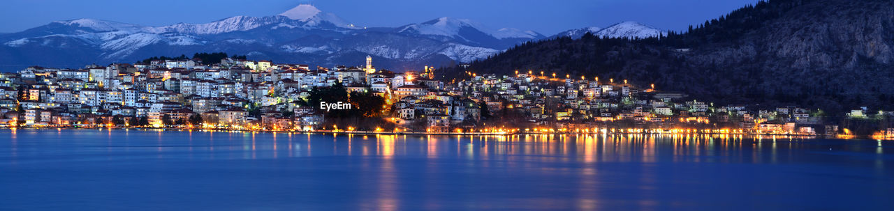 Panoramic night cityscape of kastoria, greece