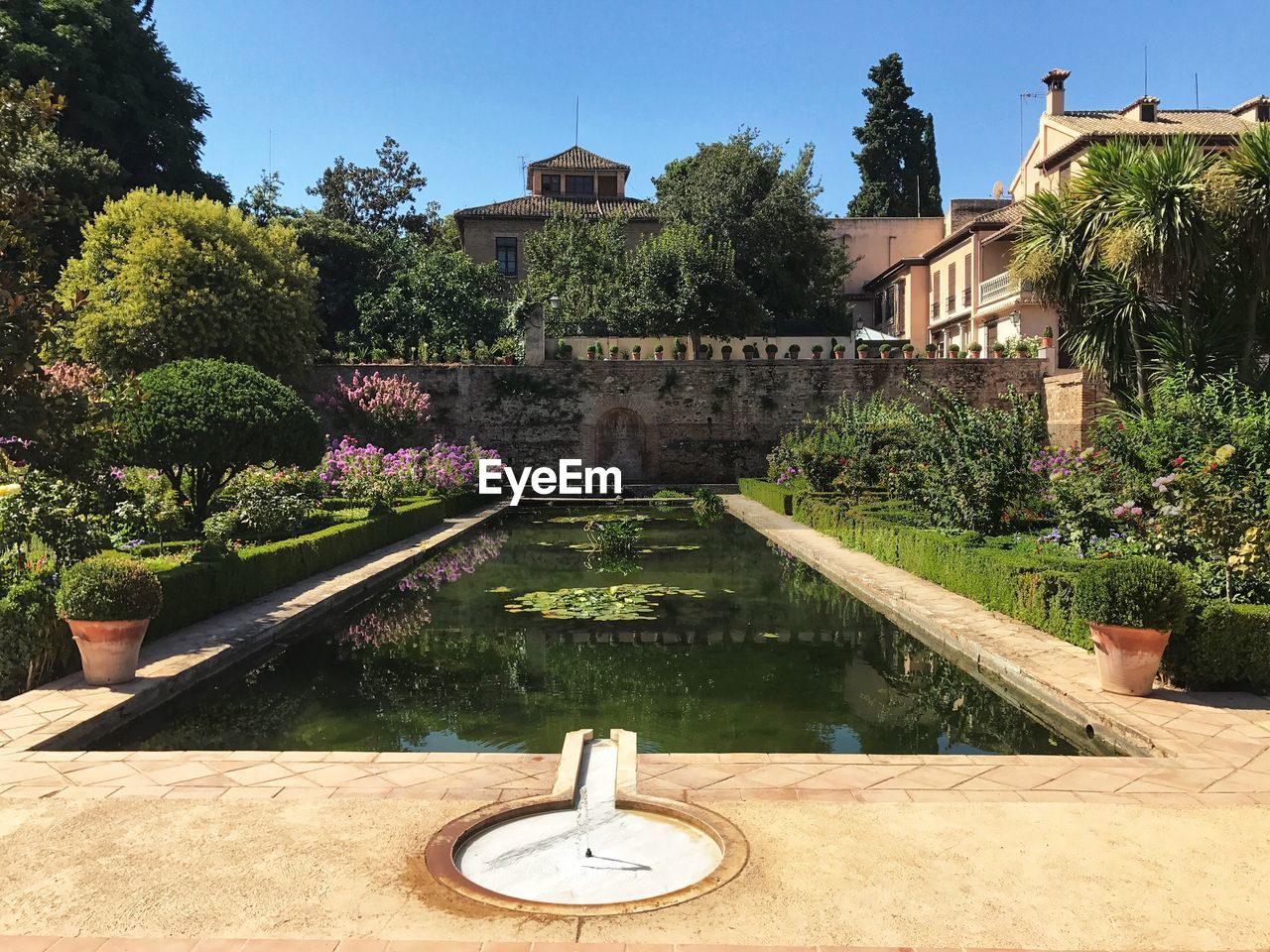 View of fountain in garden