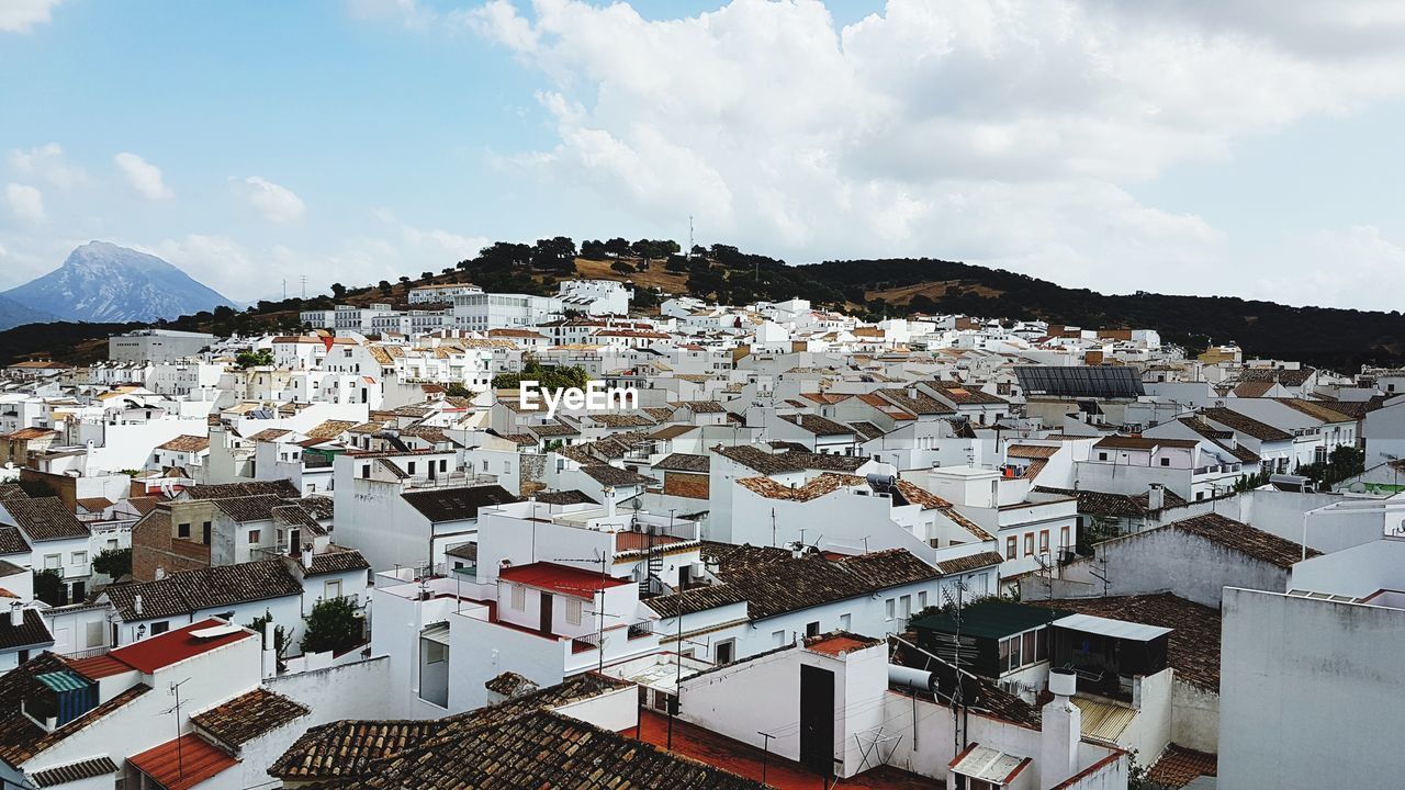 High angle view of townscape against sky