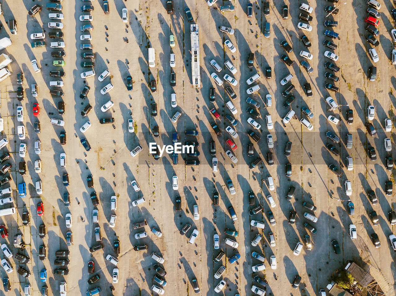 High angle view of cars parked on road in city