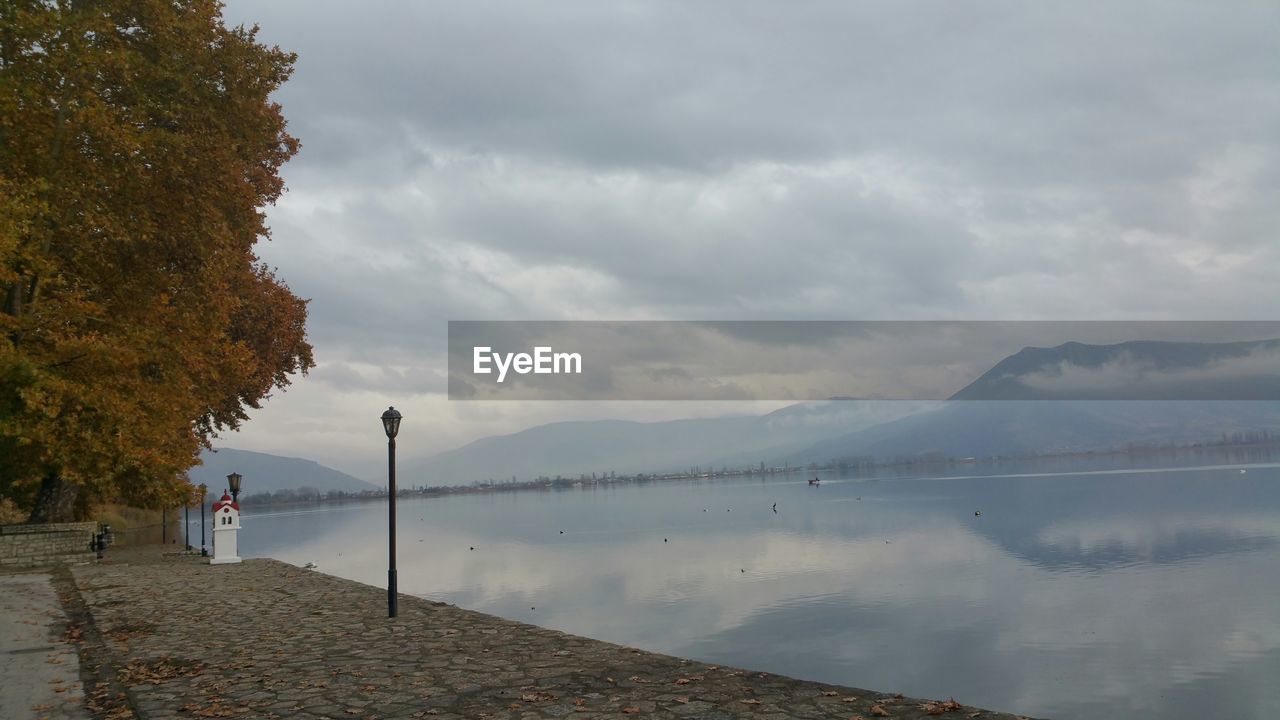 SCENIC VIEW OF LAKE AGAINST CLOUDY SKY