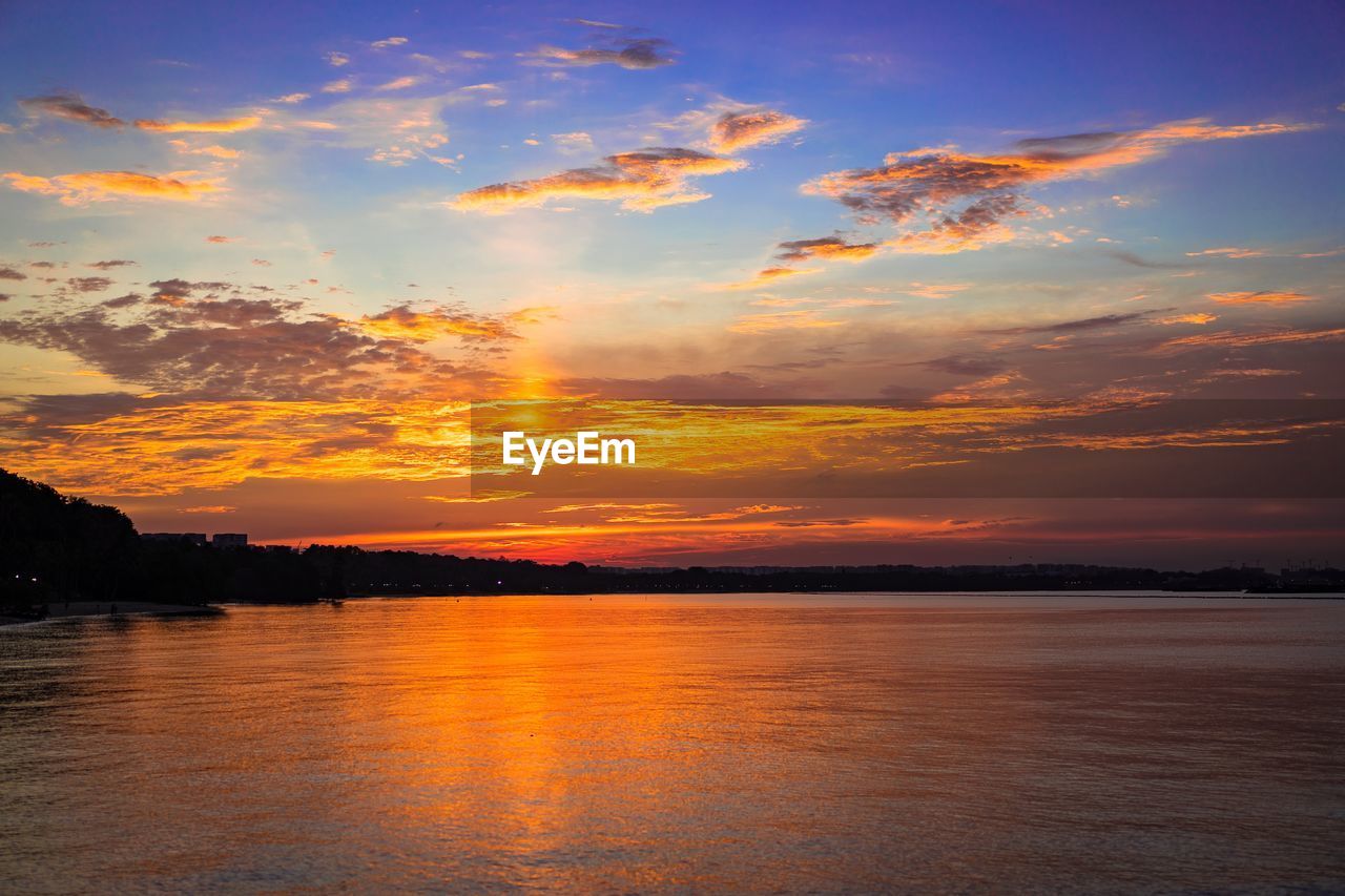 Scenic view of sea against romantic sky at sunset