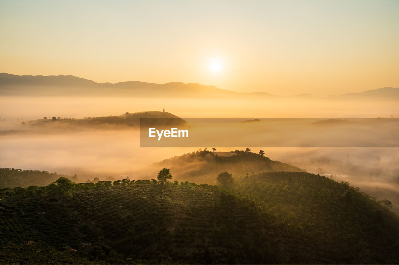 Scenic view of landscape against sky during sunset