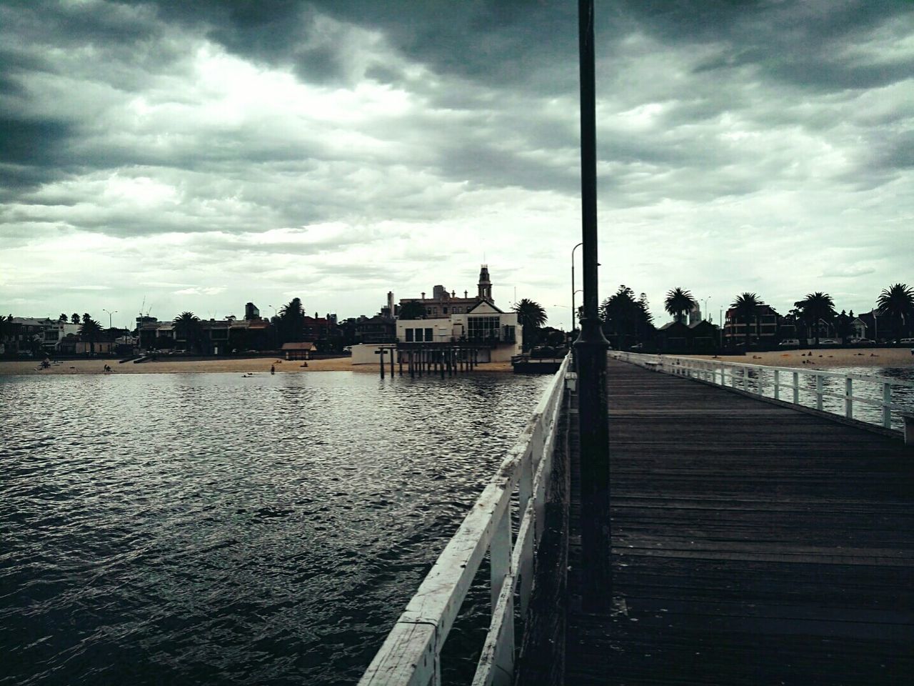 Surface level of jetty at calm lake