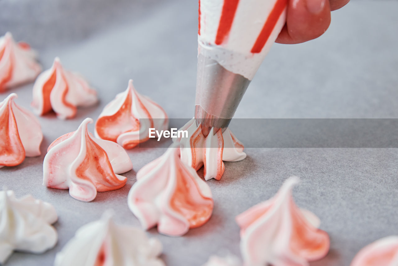 Process of baking meringue, cooking sweet dessert