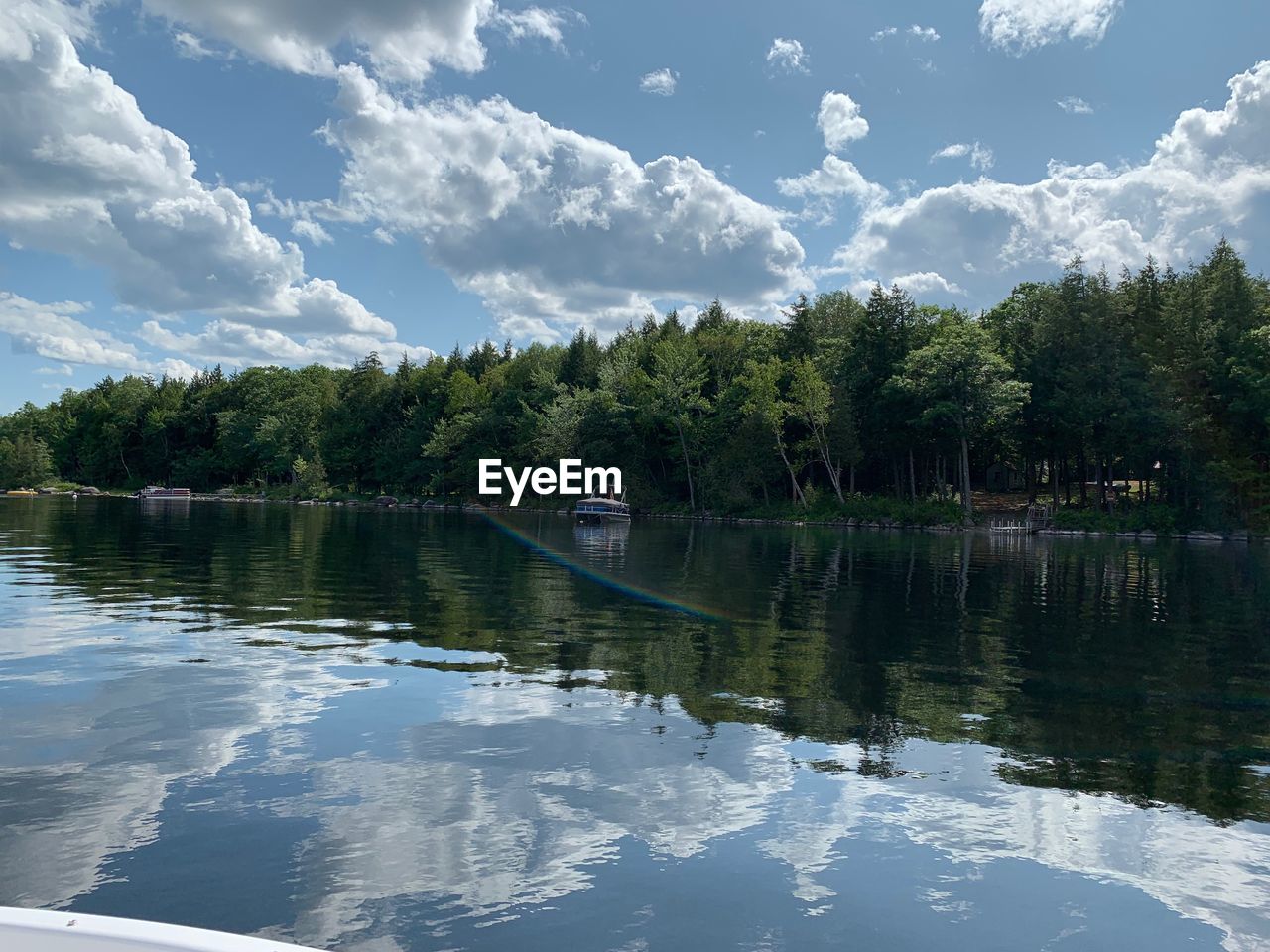 TREES BY LAKE AGAINST SKY