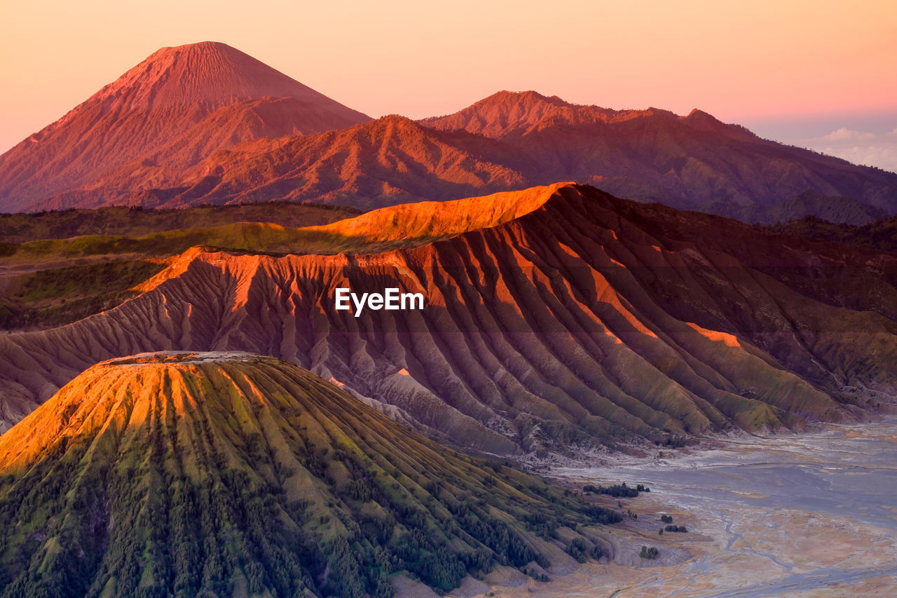 Scenic view of mountains during sunset