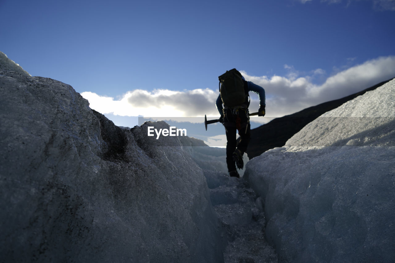 Mountain guide on glacier in skaftafell