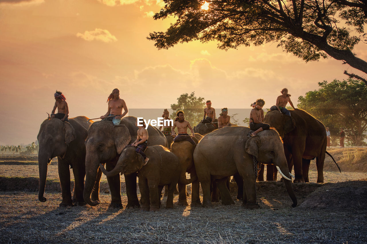 GROUP OF PEOPLE AGAINST SUNSET SKY