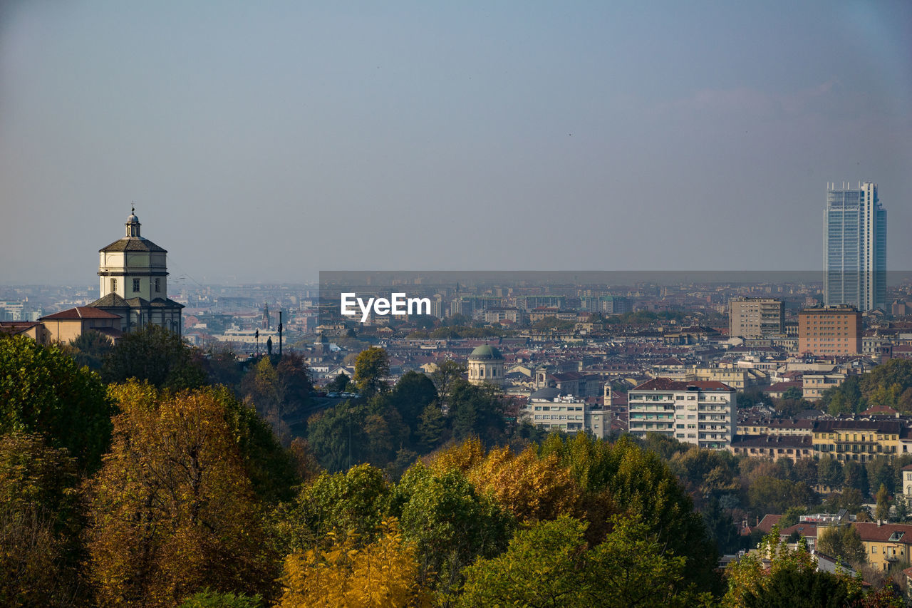 High angle view of buildings in city