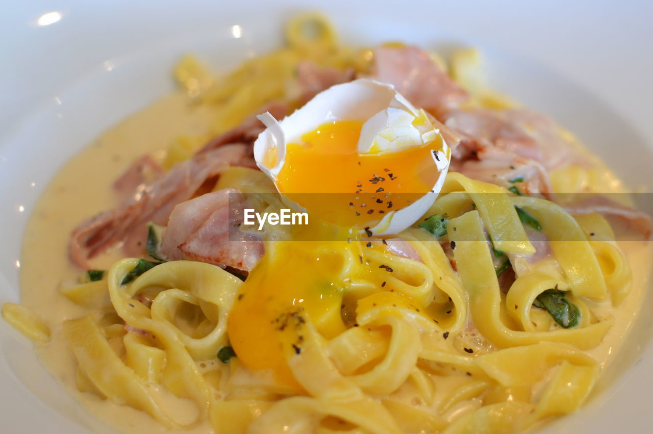 Close-up of carbonara in plate