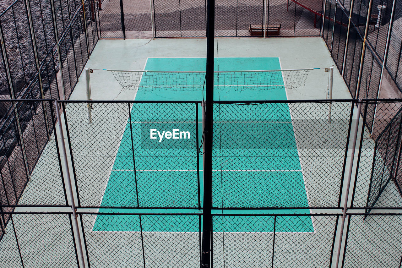 High angle view of empty badminton court