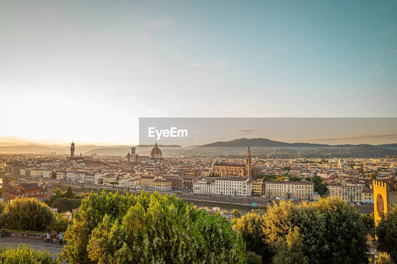 Skyline of florence with sunset with cathedral santa maria del fiore