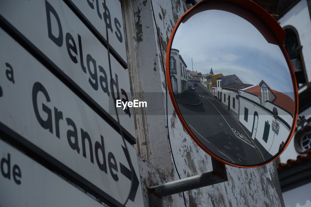 Reflection of street on traffic mirror