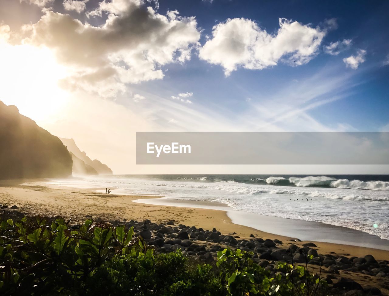 Scenic view of beach against sky