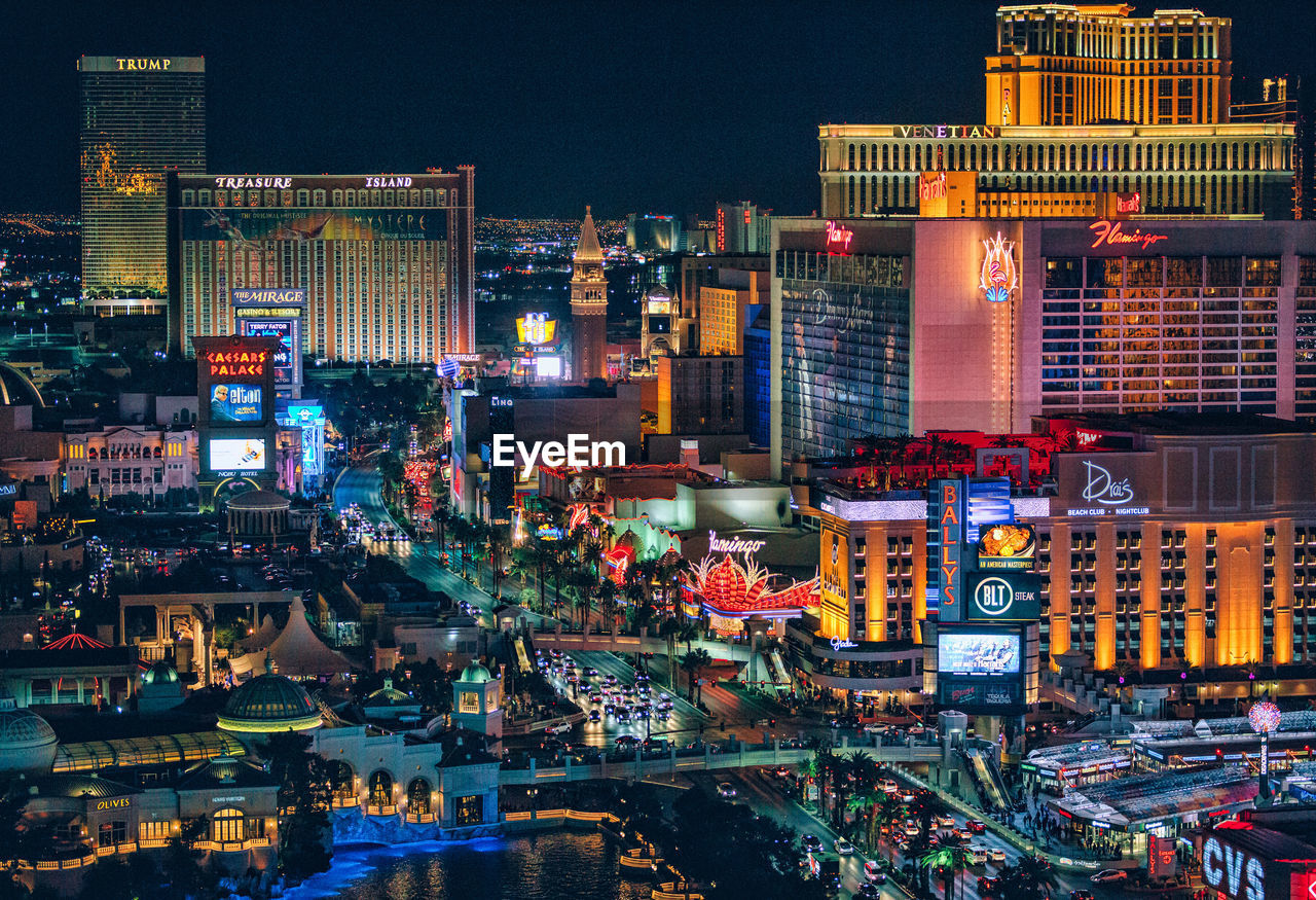 Illuminated cityscape at night