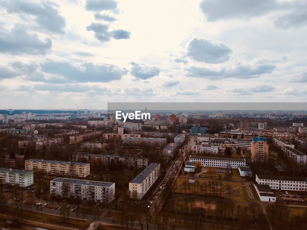 High angle view of buildings in city