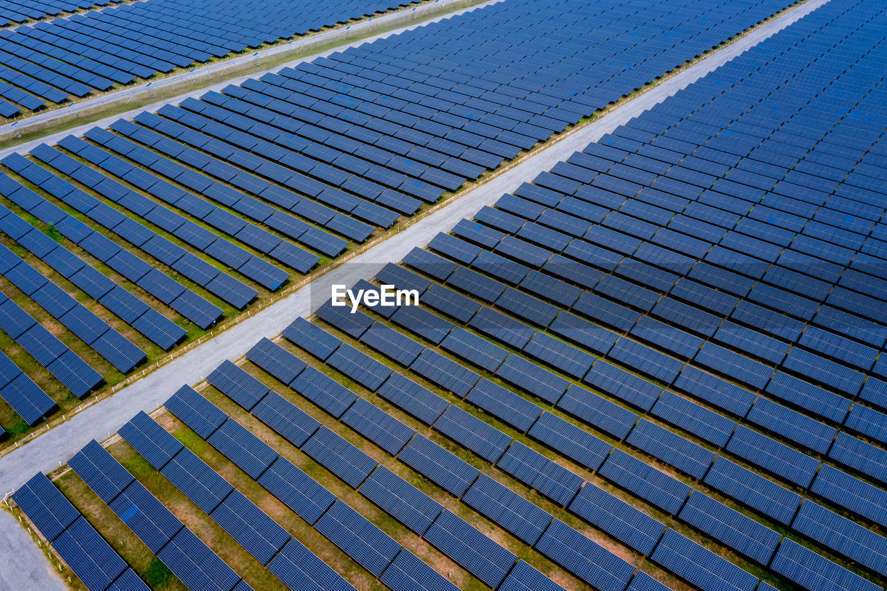 Aerial top view solar farm, solar panels in thailand