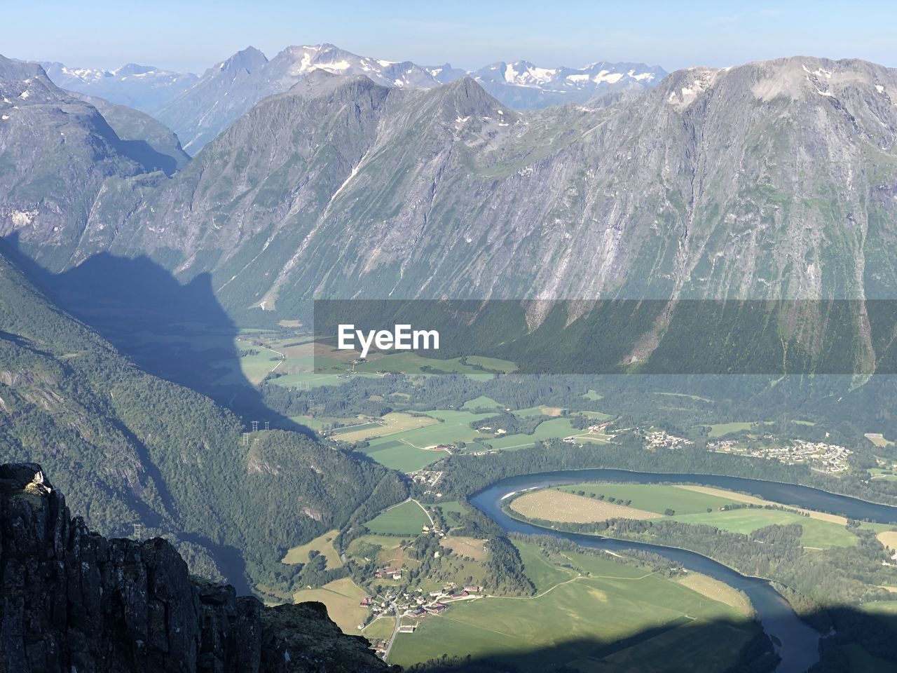 High angle view of snowcapped mountains