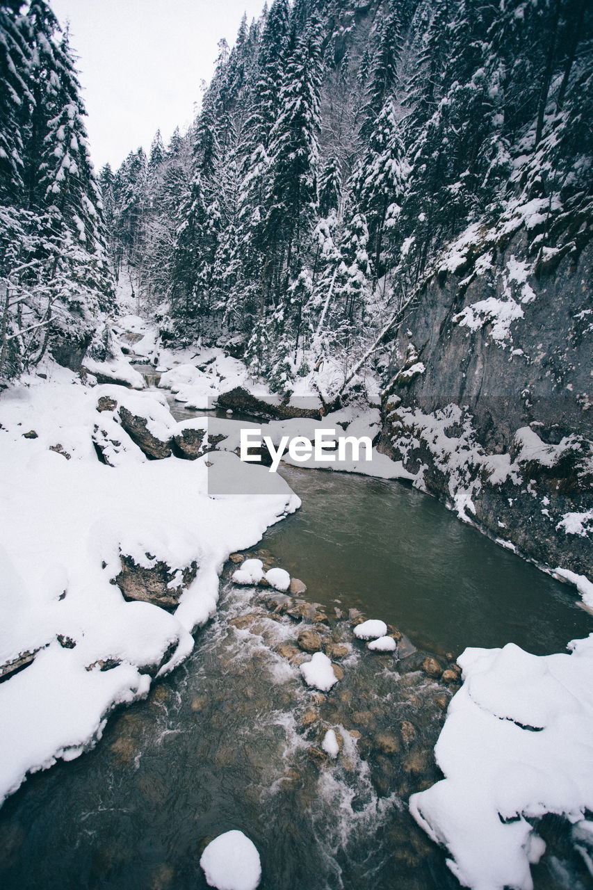 Scenic view of frozen river against sky during winter