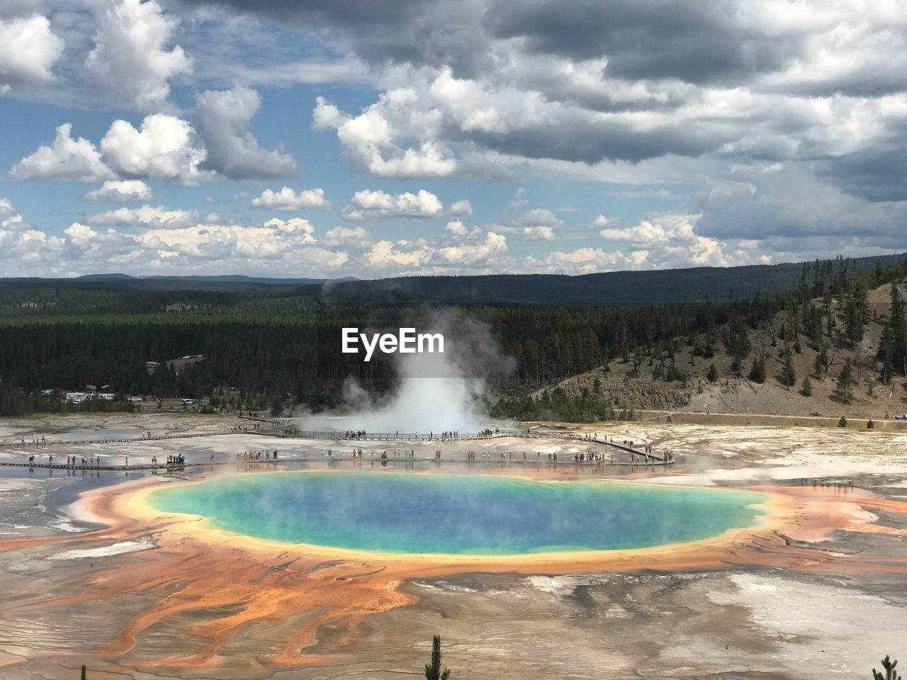 View of hot spring against sky