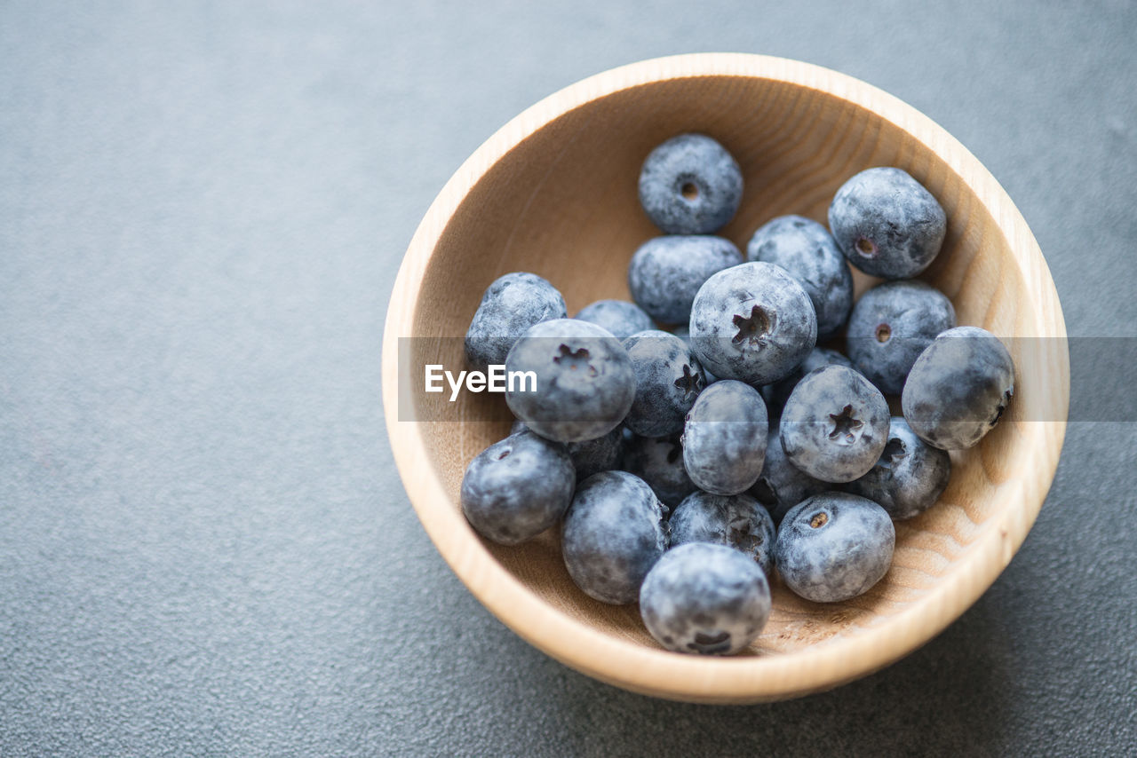 Directly above shot of blueberries in bowl