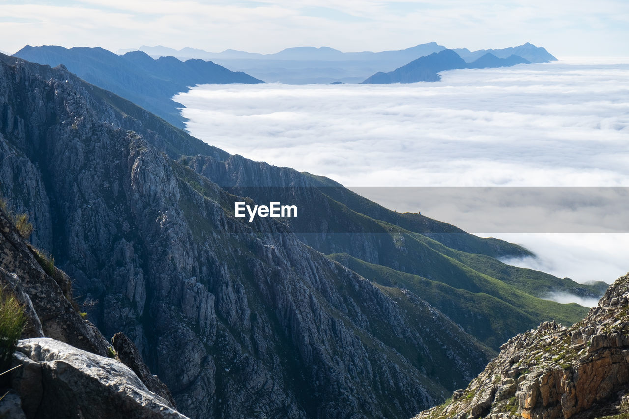 View of mountain ridges and sea of clouds