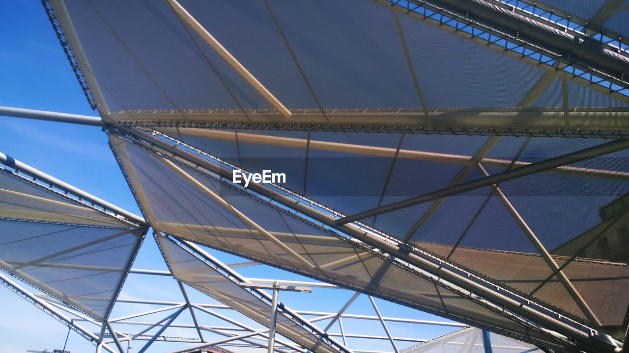 Low angle view of modern bridge ceiling