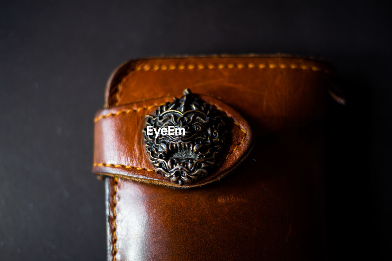 Close-up of wallet against black background