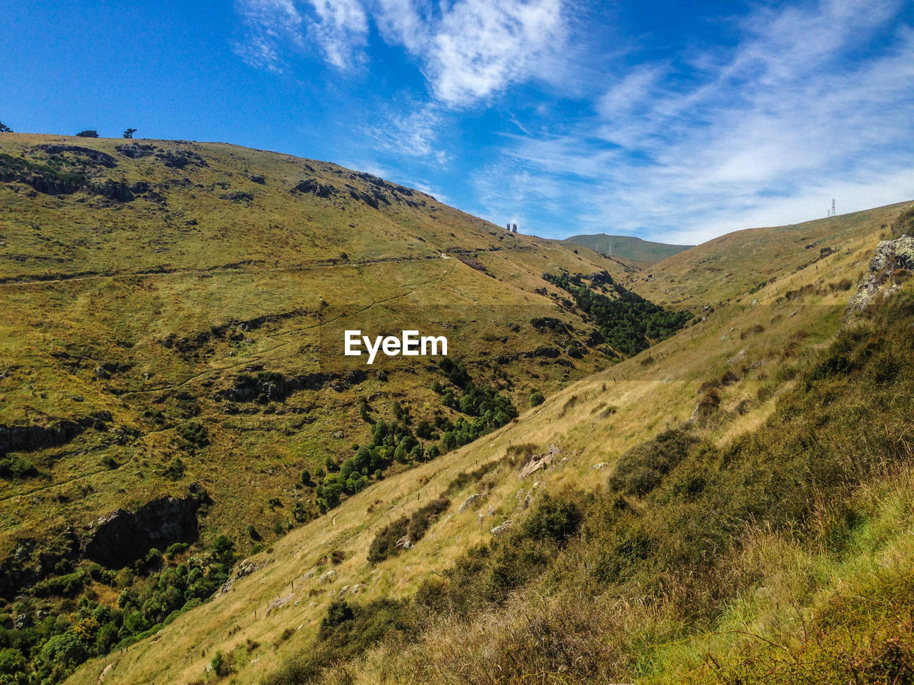 SCENIC VIEW OF LANDSCAPE AND MOUNTAINS AGAINST SKY