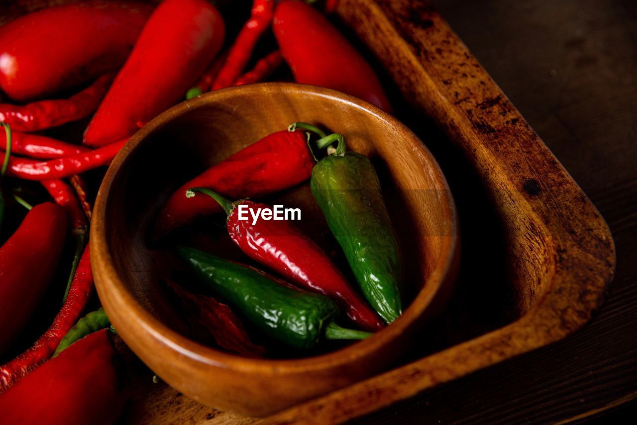 Colorful juicy hot peppers. shot from above.