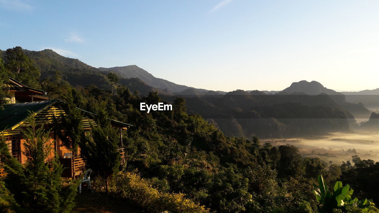 Scenic view of mountains against clear sky