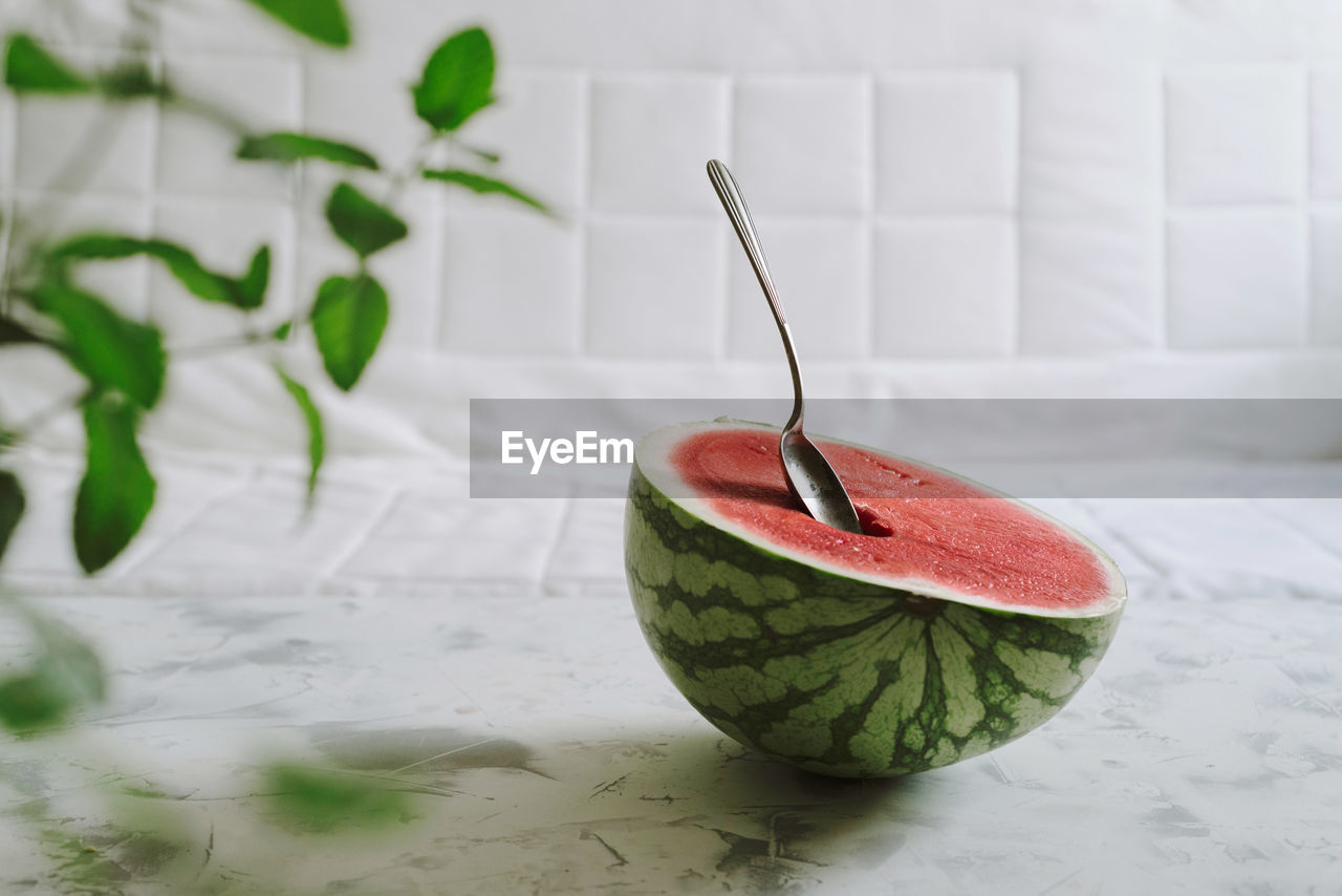 Close-up of watermelon on table