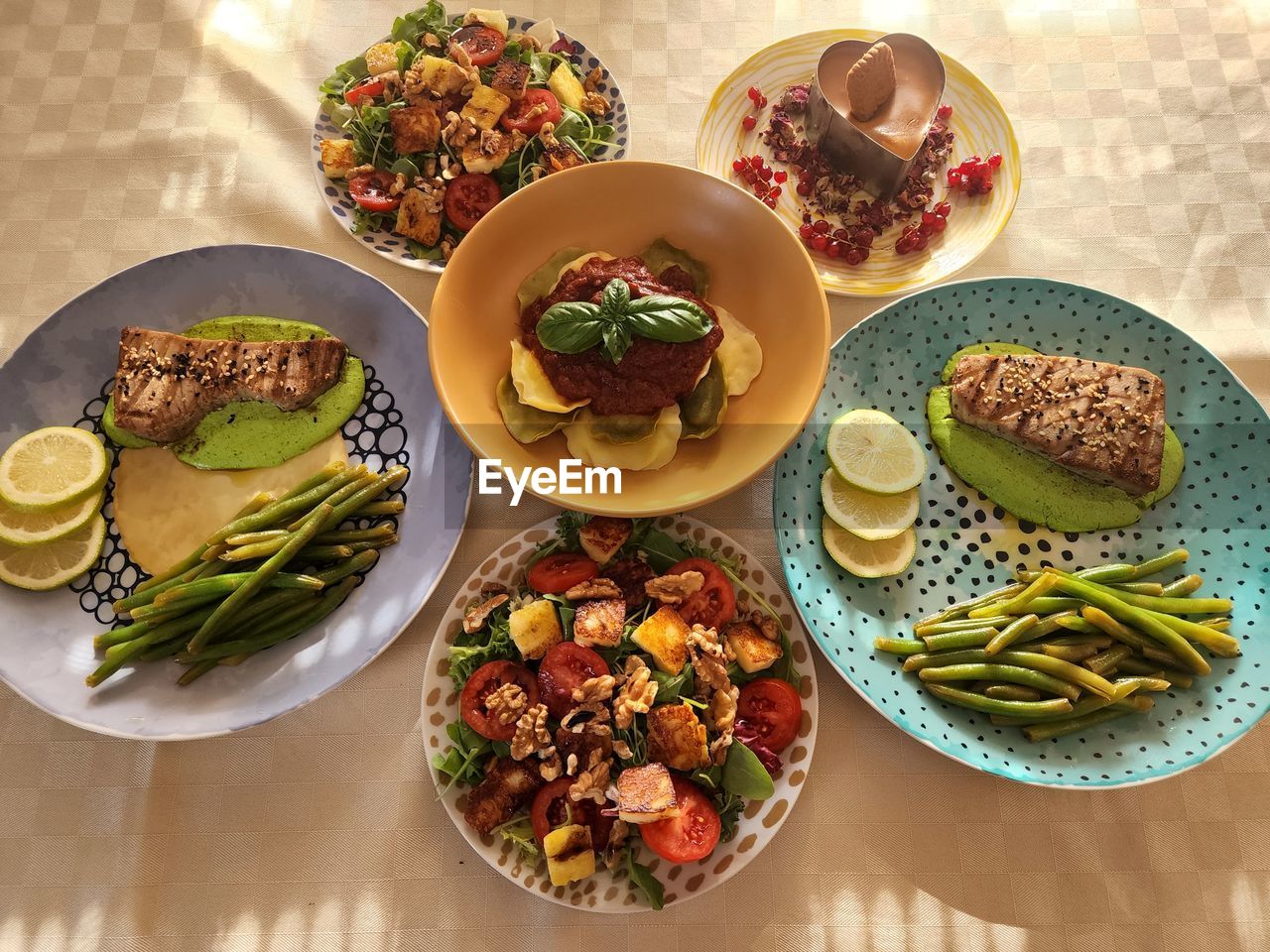 High angle view of food on table