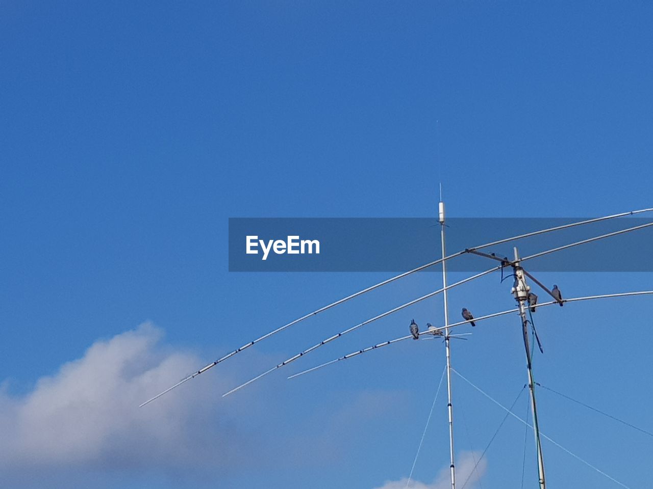 Low angle view of cables against clear blue sky