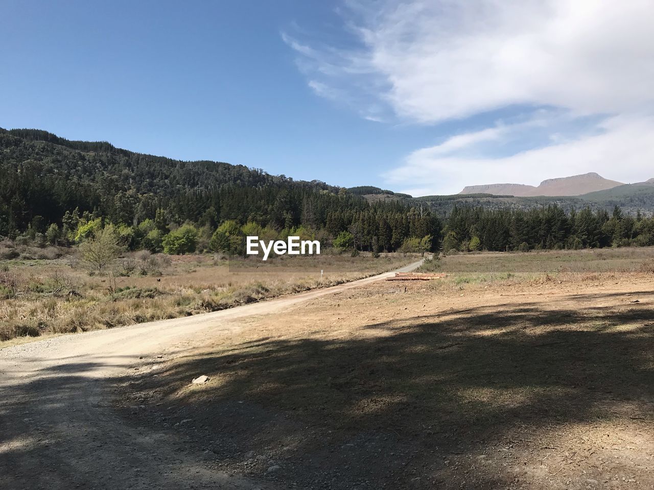 SCENIC VIEW OF ROAD BY FIELD AGAINST SKY