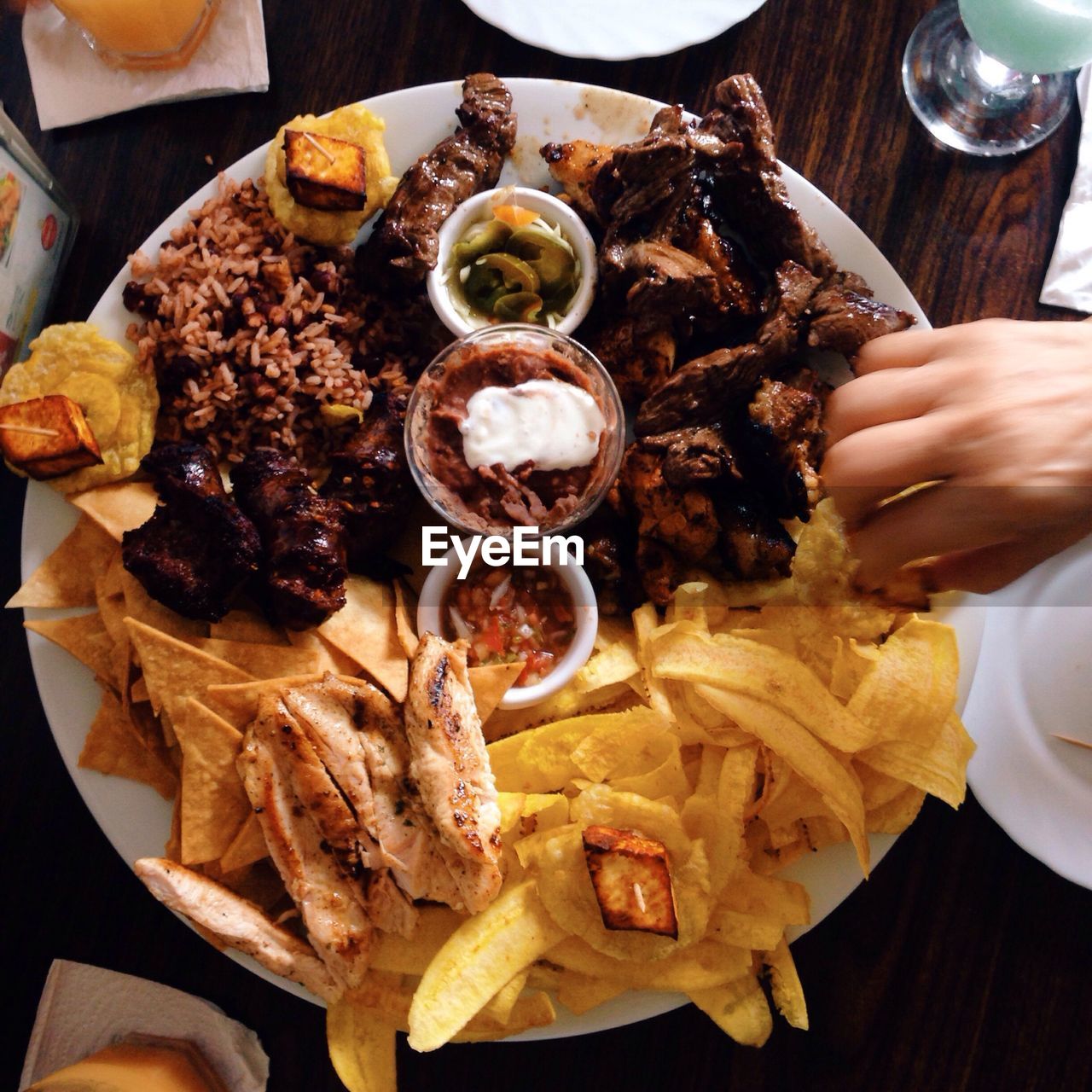 Directly above view of food in plate on table