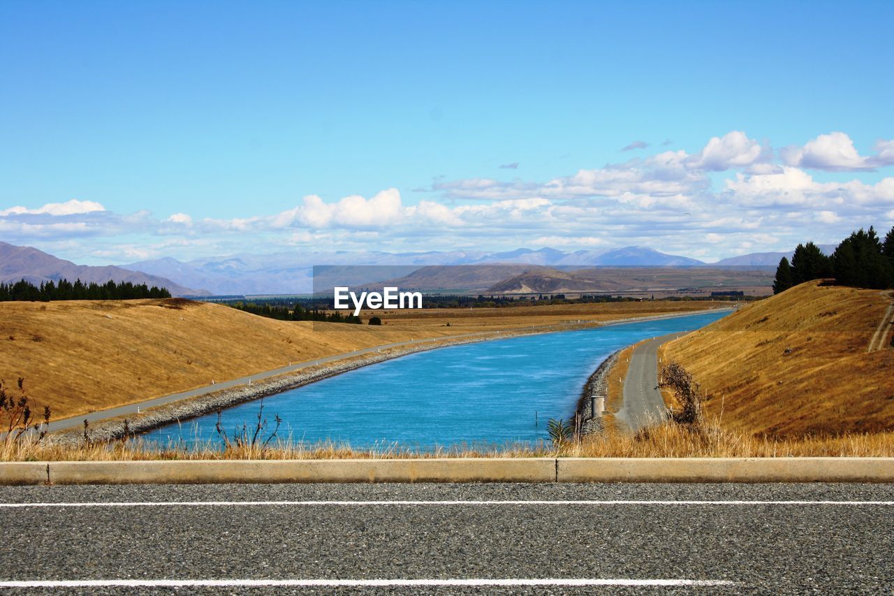 Scenic view of landscape against blue sky