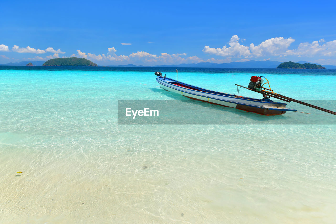 BOAT IN SEA AGAINST SKY