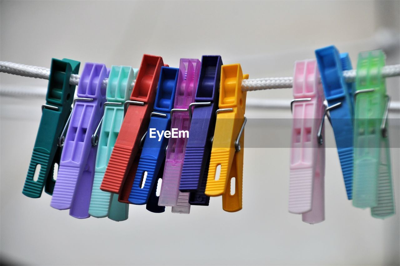 Close-up of multi colored clothespin