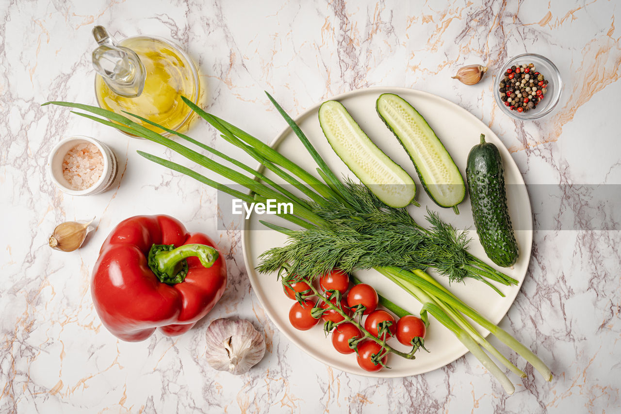 directly above shot of vegetables on table