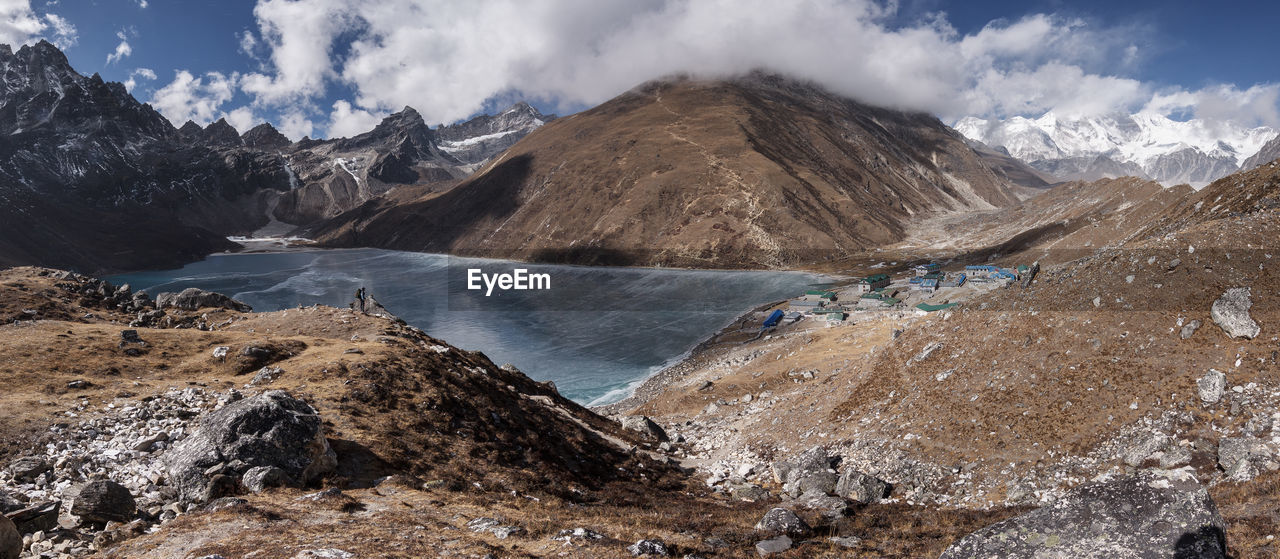 Panoramic view of snowcapped mountains against sky